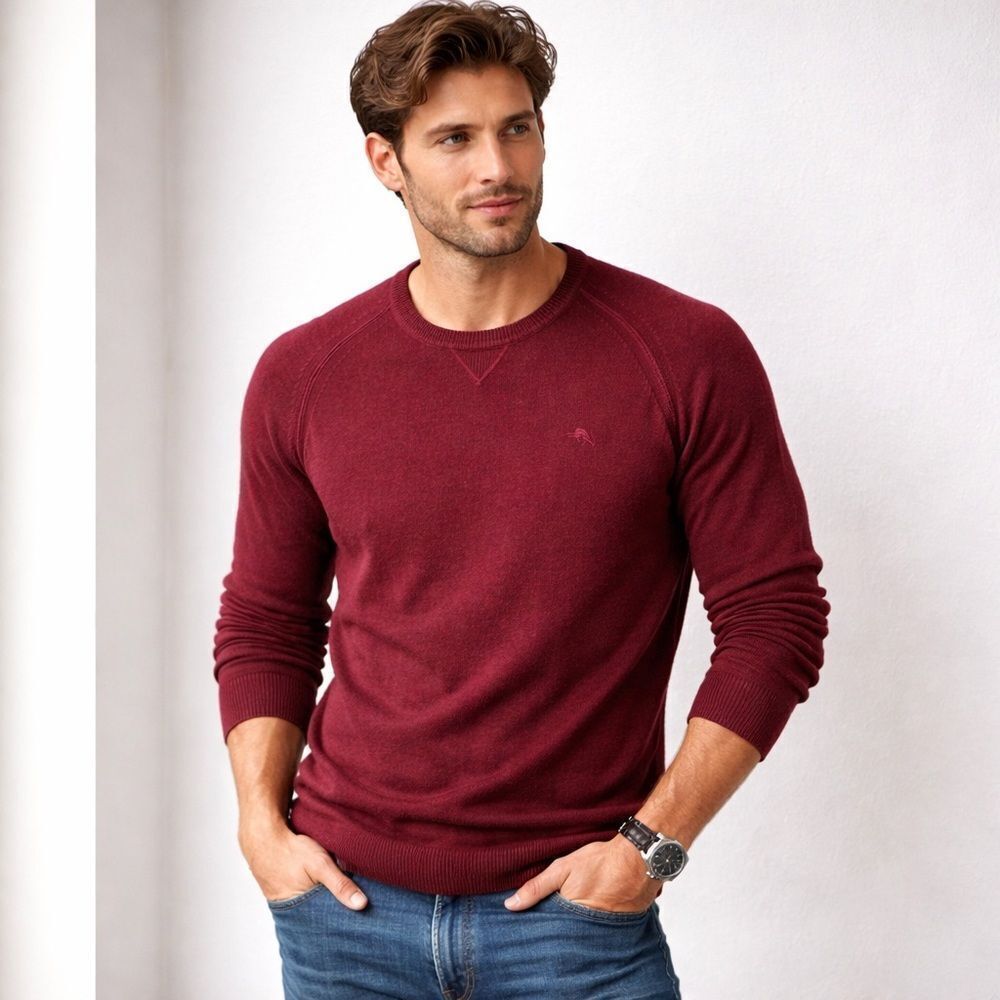 Tommy Bahama Mens Sweater Large Red Accent Stitching Cotton Marlin Logo